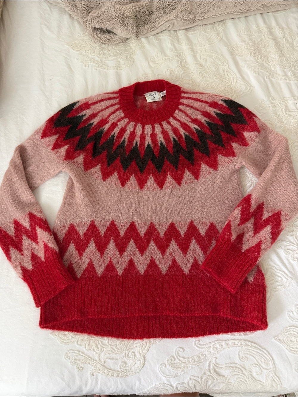 ERDEM Red, Pink & Plum Zigzag Mohair Sweater sz Small